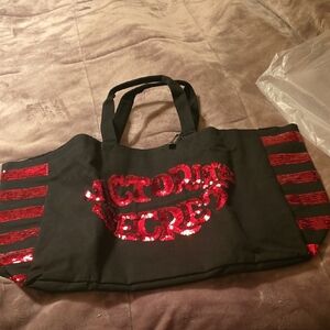 Victoria's Secret Black and Red Sequin Tote Bag